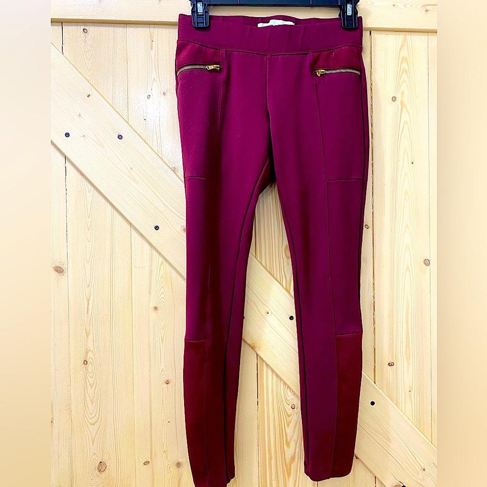 ❤️❤️Burgundy Velvet Patch Work Old Navy Stevie Dress Pants W accent Gold Zippers